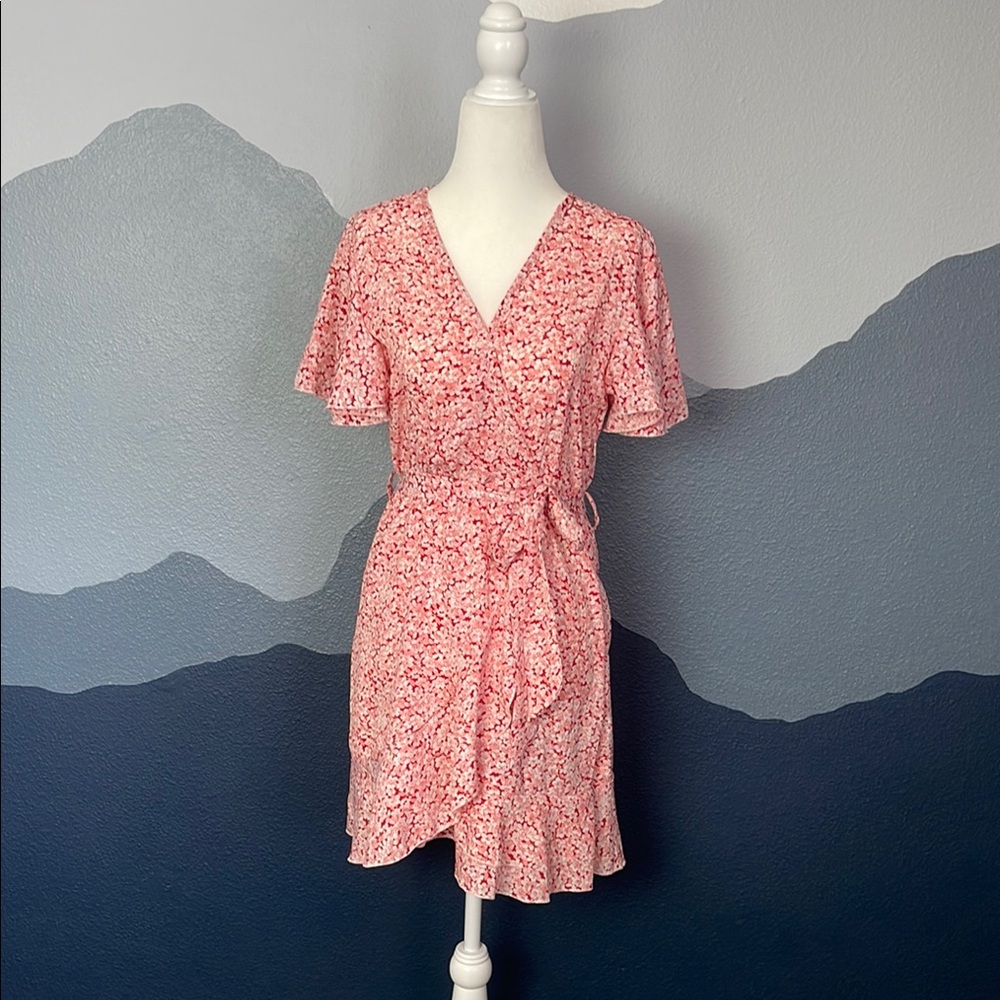 Cupshe Red and White Ruffled Wrap Mini Dress